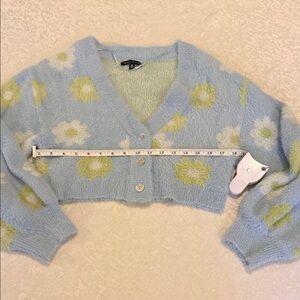 Kendall & Kylie Blue Daisy Cropped Fuzzy Cardigan XS Y2K Soft Girl